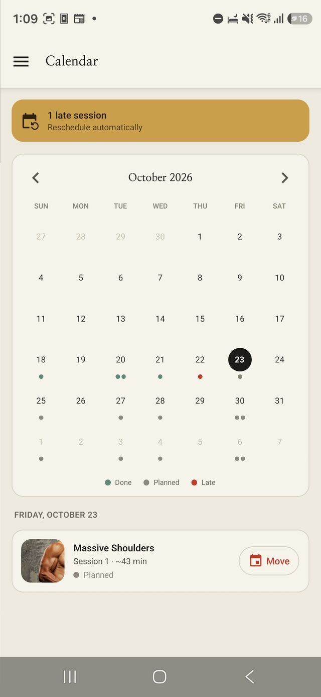 The monthly training calendar